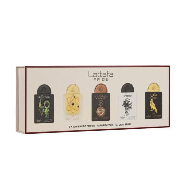 Set Lattafa: Affection, Eau De Parfum, Unisex, 20 ml + Tharwah Gold, Eau De Parfum, Unisex, 20 ml + Watch1505, Eau De Parfum, Unisex, 20 ml + Breeze, Eau De Parfum, Unisex, 20 ml + Shaheen Gold, Eau De Parfum, Unisex, 20 ml
